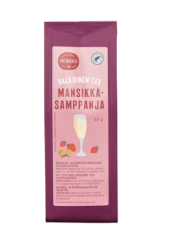 Белый чай Herkku valkoinen tee mansikka-samppanja  50 г со вкусом клубники и шампанского