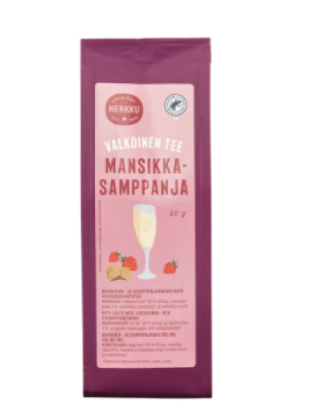 Белый чай Herkku valkoinen tee mansikka-samppanja  50 г со вкусом клубники и шампанского 