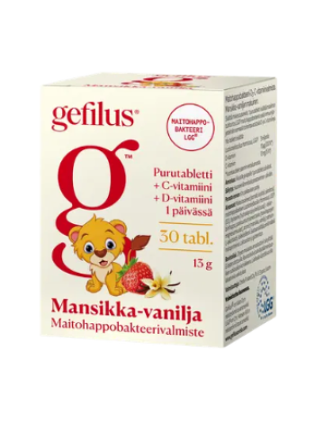 Таблетки жевательные с молочнокислыми бактериями LGG  со вкусом клубники и ванили GEFILUS C + D PURUTABL 30 шт Gefilus 13г