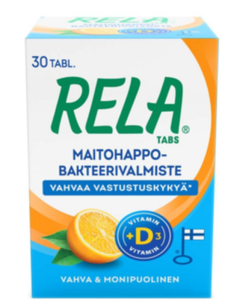 Жевательные таблетки с молочнокислыми бактериями RELA TABS APPELSIINI + D3 30 шт апельсин