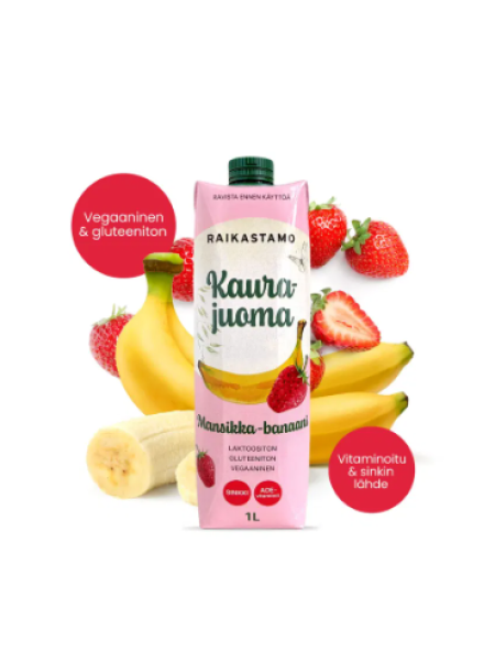 Овсяный напиток Raikastamo Kaurajuoma Mansikka-banaani 1л клубника банан