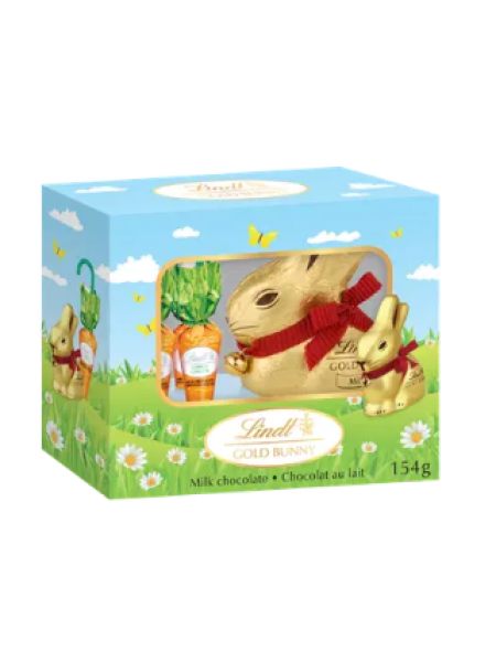 Пасхальный подарочный набор Lindt  GOLD BUNNY  154 г «Золотой кролик и морковь» из молочного шоколада 