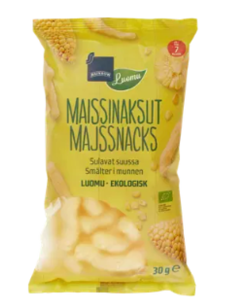 Снеки из органической кукурузы для детей с 7 месяцев Rainbow maissinaksut luomu 30 г