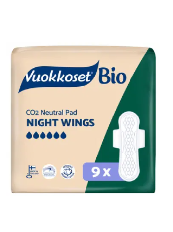 Ночные гигиенический прокладки Vuokkoset Bio Night Wings 9 шт