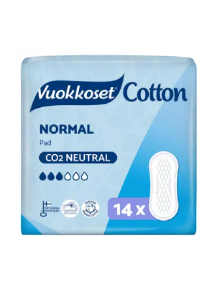 Гигиенические прокладки для чувствительной кожи Vuokkoset Cotton Normal 14 шт