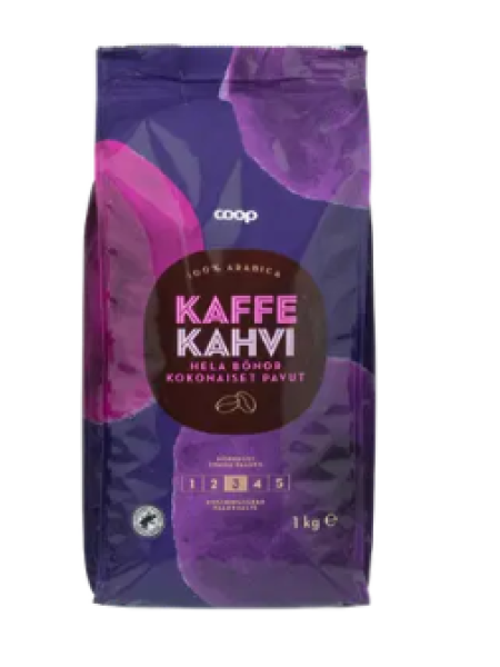 Кофе в зернах Coop kahvipapu tumma paahto 1 кг темной обжарки