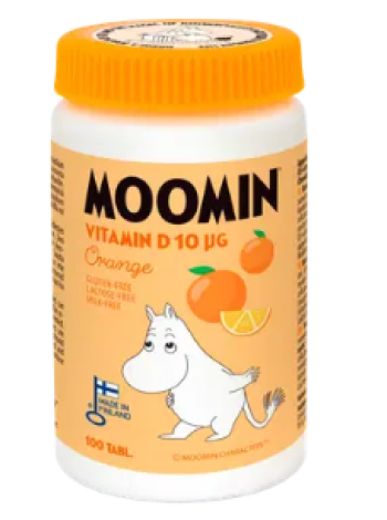 Витамины с ксилитом Moomin D-vitamiini appelsiini purutabletti с ксилитом 10мг 100 таблеток со вкусом апельсина