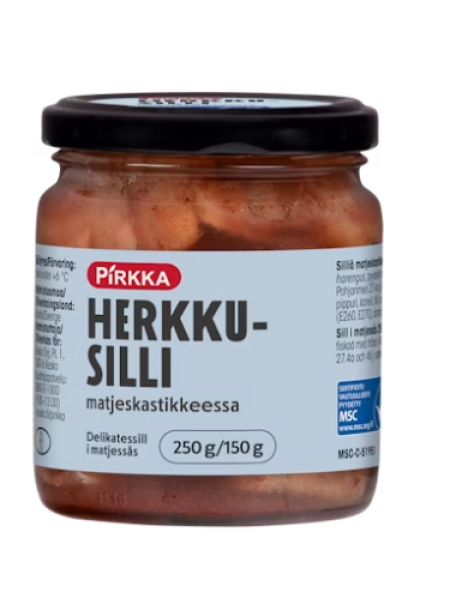 Сельдь в соусе Матжес Pirkka herkkusilli matjeskastikkeessa 250г/150г MSC