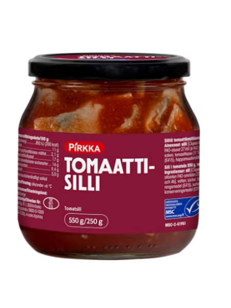 Селедка в томате Pirkka tomaattisilli 550г/250г MSC