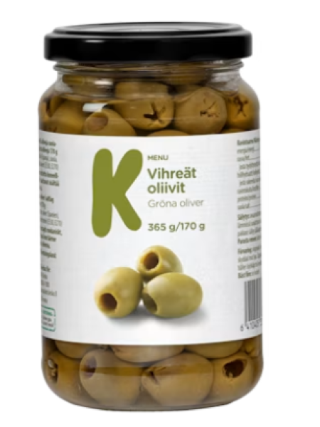 Зеленые оливки K-Menu vihreät oliivit 365г/170 г