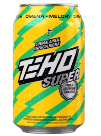 Энергетический напиток Teho Super energiajuoma Omena-Meloni 0,33l л со вкусом яблока и дыни