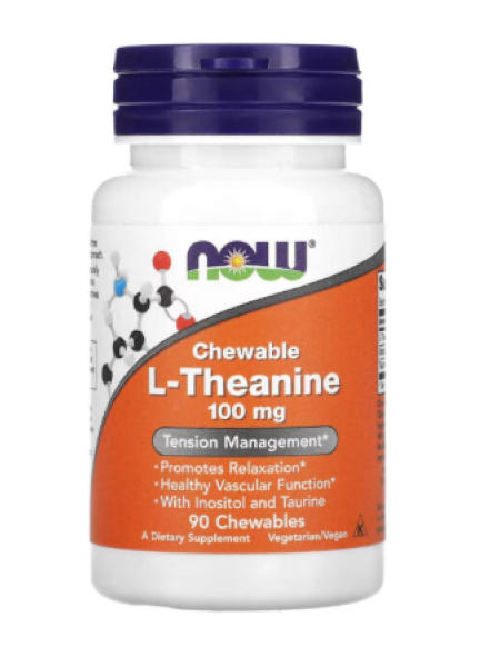 Жевательная биологически активная добавка L-теанин NOW Chewable L-Theanine 100 mg 90 таб