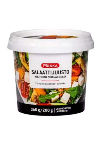 Салатный сыр в рассоле Pirkka salaattijuusto kuutioina suolavedessä 365г/200г без лактозы