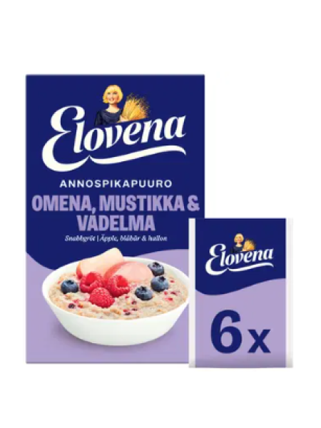 Каша быстрого приготовления Elovena omena, mustikka & vadelma 210г яблоко, черника и малина