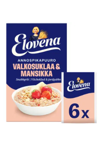 Каша Elovena Annospikapuuro Valkosuklaa-Mansikka 210г 6х35г белый шоколад малина