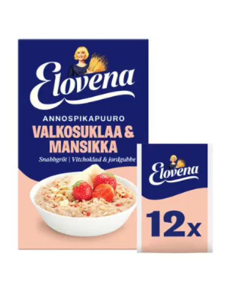 Каша быстрого приготовления Elovena valkosuklaa & mansikka 420 г с белым шоколадом и клубникой