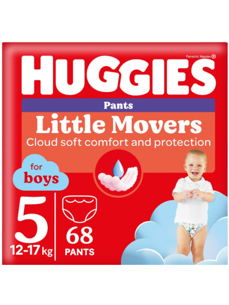 Подгузники-трусики Huggies Little Movers Pants для мальчиков, размер 5 12-17 кг 68 шт