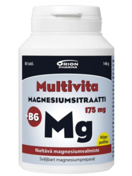 Мультивитамины цитрат магния + витамин B6 MULTIVITA MAGNESIUMSITRAATTI+B6 175мг 80 шт