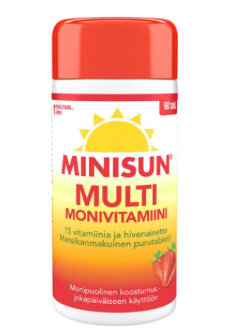 Поливитамины MINISUN MONIVITAMIINI MULTI MANSIKKA  90 шт  со вкусом клубники