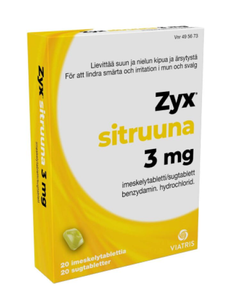 Таблетки для полости рта и горла ZYX SITRUUNA 3 мг 20шт