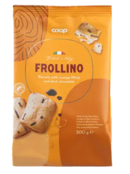 Печенье с апельсином и темным шоколадом Coop Frollino 200 г