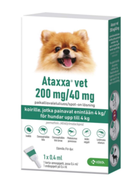 Капли от блох и клещей СATAXXA VET 200/40 мг для собак весом до 4 кг 0,4 мл