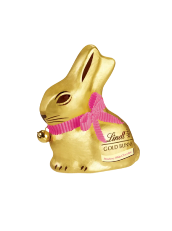 Шоколадный пасхальный кролик Lindt «Золотой кролик» из белого шоколада с кусочками сублимированной клубники 100 г 