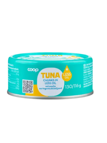 Кусочки тунца в небольшом количестве подсолнечного масла Coop tonnikala paloina pienessä määrässä auringonkukkaöljyä MSC 130/116 г