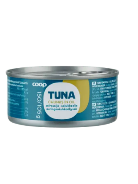 Кусочки тунца в подсолнечном масле Coop tonnikalapala öljyssä 150/105 г