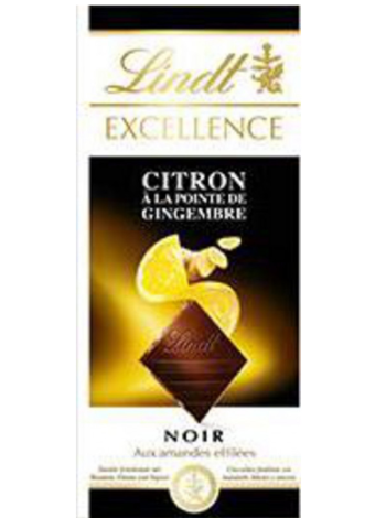 Плиточный горький шоколад Lindt Excellence с лимоном и имбирем 100г