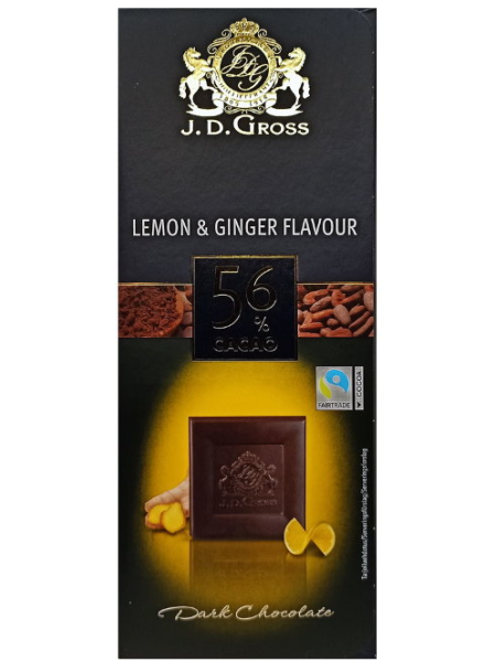 Плиточный шоколад J.D.Gross 56% 125г лимон и имбирь 