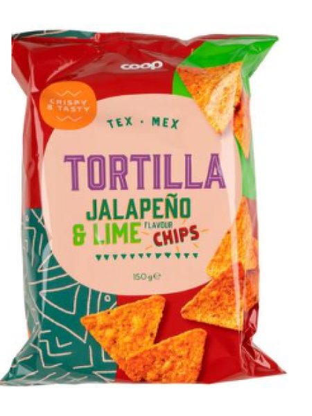 Чипсы Coop Tortilla с перцем халапеньо и лаймом 150г
