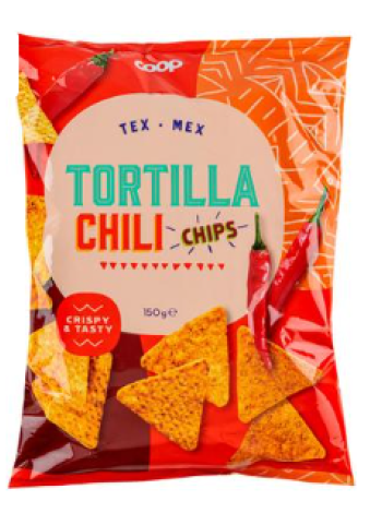 Кукурузные чипсы со вкусом чили Coop Tortilla Chili 150 г