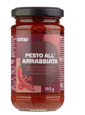 Соус песто Coop Pesto Arrabbiata 190 г вяленые томаты и перец чили