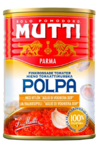 Измельченные томаты с чесноком Mutti Polpa valkosipuli hieno tomaattimurska 400г ж/б