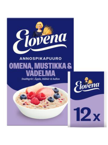 Каша быстрого приготовления Elovena Omena-Mustikka-Vadelma 420г 12х35г с яблоками, черникой и малиной