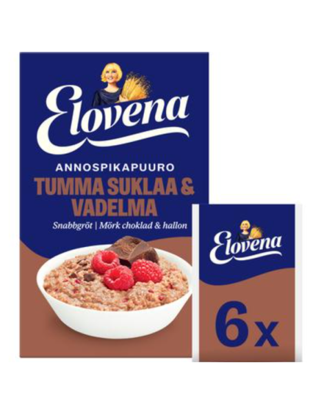 Каша быстрого приготовления Elovena Tumma Suklaa & Vadelma 210г 6х35г шоколад малина