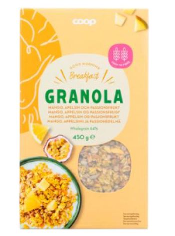 Мюсли гранола Coop 450г манго, апельсин и маракуйя