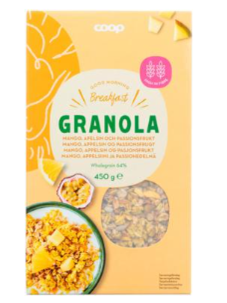 Мюсли гранола Coop 450г манго, апельсин и маракуйя 