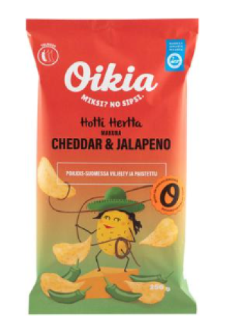 Картофельные чипсы Oikia Hotti Hertta с чеддером и халапеньо 250г