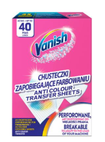 Салфетки для защиты белья от пятен VANISH 20 шт 40 стирок