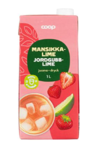 Клубнично-лаймовый напиток Coop Mansikka-limejuoma 1л 