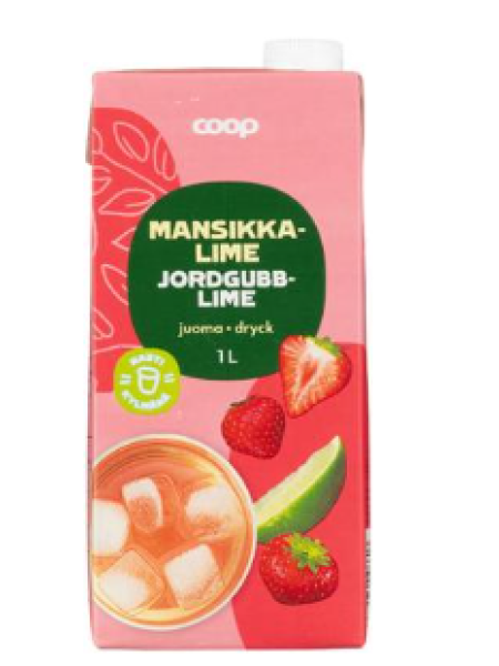 Клубнично-лаймовый напиток Coop Mansikka-limejuoma 1л 