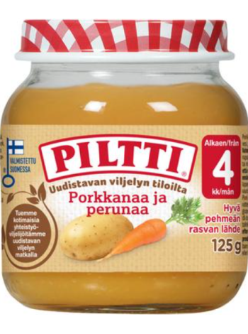 Детское питание Piltti овощное пюре из моркови и картофеля 125 г с 4 месяцев
