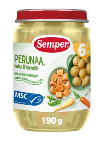 Детское питание Semper 190г для детей с 6 месяцев рыба и горошек