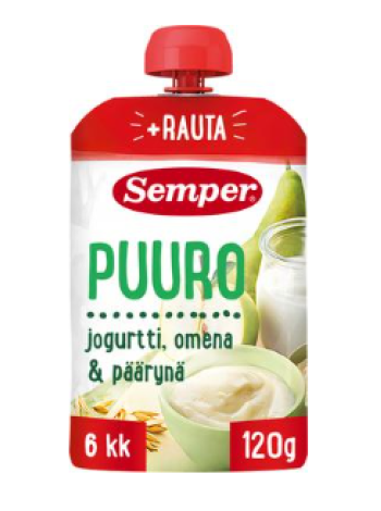 Готовая каша Semper Puuro Jogurtti Omena & Päärynä 120 гр с 6 месяцев йогурт, яблоко и груша  