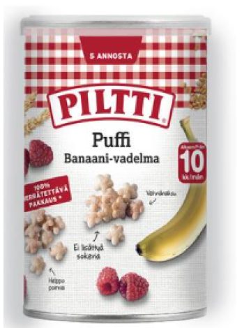 Пшеничные хлопья со вкусом банана и малины PILTTI Puffi 35 г 10 месяцев