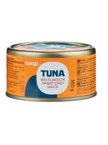 Тунец в сладком соусе чили Coop tonnikala hiutaleina makeassa chilikastikkeessa MSC 185г