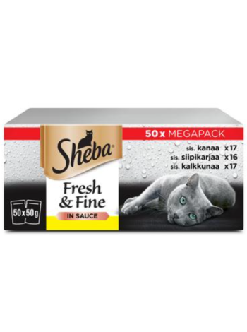 Ассорти корма для кошек в соусе Sheba Fresh&Fine Poultry 50x50г Курица / Птица / Индейка