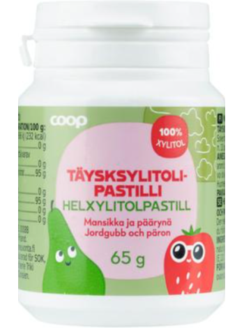 Пастилки с ксилитом Coop Täysksylitolipastilli Mansikka-Päärynä 65г клубника-груша